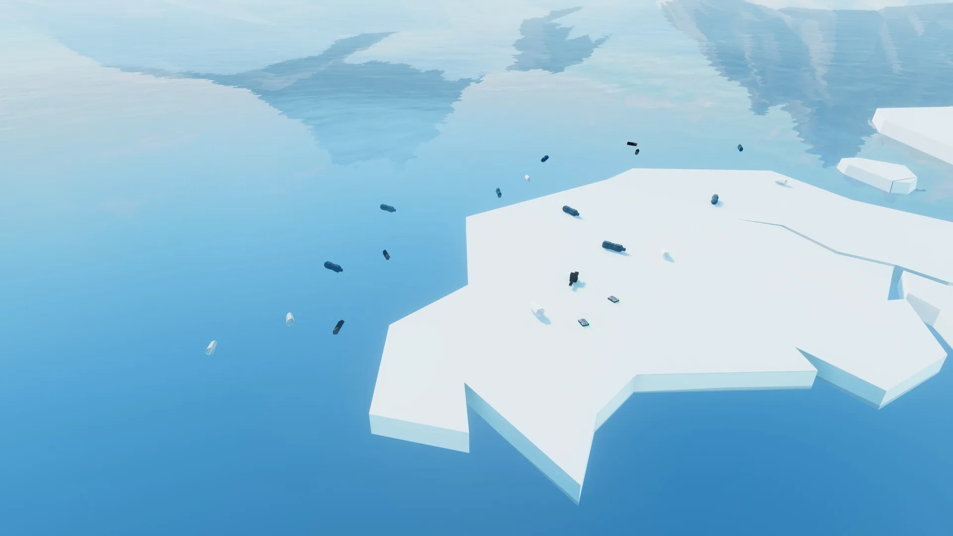 Aerial view of a single ice floe surrounded by blue ocean