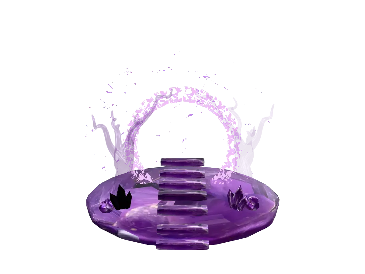 Purple circular portal platform with steps and a swirling arch